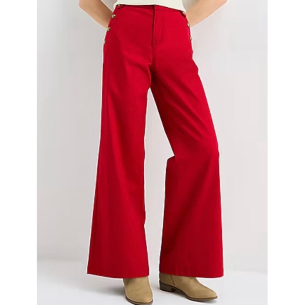St. John’s Bay Wide Leg Button Pocket Sailor Mariner Pants Red Size 6 Regular